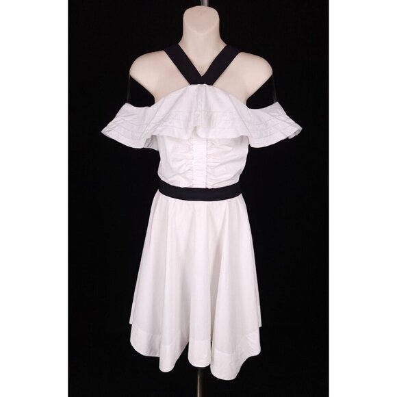 Derek Lam 10 Crosby Off The Shoulder Halter Dress 0 XS White Poplin $495US - Picture 2 of 11